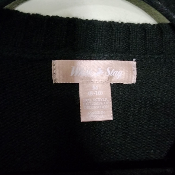 White Stag Christmas Sweater black with red poinsettia embroidered size Medium - Picture 5 of 7